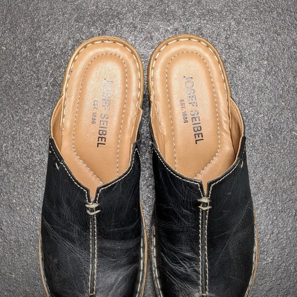 Josef Seibel Black Leather Slip-On Loafers